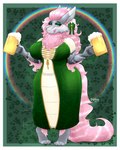 alcohol anthro beer beverage big_breasts biped breasts clothed clothing dress female fluffy fluffy_tail green_clothing green_dress green_eyyes hair holidays licking_mouth neck_tuft one_eye_closed paws rainbow simple_background solo tail tuft rakkyoarts nintendo pokemon st._patrick's_day ribbon_(bowhuskers) arcanine generation_1_pokemon pokemon_(species) 4:5 hi_res