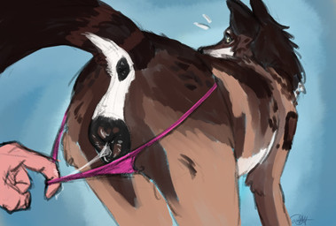 ambiguous_gender animal_genitalia animal_vulva anus bestiality bodily_fluids canine_genitalia canine_vulva clothed clothed_feral clothing clothing_pull disembodied_hand duo female female/ambiguous female_feral female_focus feral genital_fluids genitals hand_on_underwear human_on_feral humanoid_hands interspecies looking_back mostly_offscreen_character mottled mottled_genitalia mottled_vulva plump_labia purple_clothing purple_underwear raised_tail solo_focus surprised tail tail_anus thong underwear underwear_peeing underwear_pull vaginal_fluid_string vaginal_fluids vaginal_fluids_on_clothing vulva a_dusty_wolf juniper_(fishymishy) canid canine canis human mammal wolf hi_res