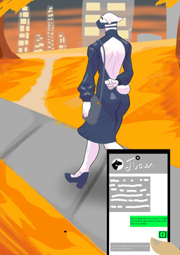 anthro big_butt butt cellphone clothing date date_pov dress duo dusk electronics female footwear hand_behind_back high_heels male mask park phone purse shoes sidewalk smartphone texting walking wearing_mask starfish_nebula onna_(starfish_nebula) bovid caprine mammal sheep absurd_res hi_res
