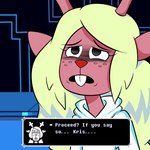 anthro antlers blonde_hair buckteeth clothed clothing dialogue female freckles fur hair horn red_nose snowgrave solo spoiler talking_to_another teeth white_clothing bluejr deltarune undertale_(series) noelle_holiday deer mammal new_world_deer reindeer 1:1 2021 digital_media_(artwork) letterbox