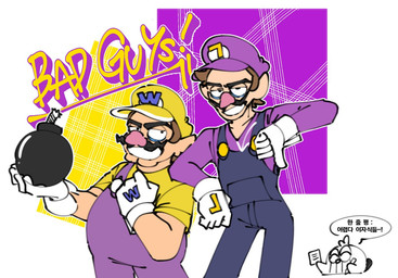 5_fingers ambiguous_gender arm_support arms_bent big_nose black_eyebrows black_eyes black_facial_hair black_mustache blue_eyeliner bodily_fluids brown_hair button_(fastener) clothed clothed_humanoid clothed_male clothing crying dialogue directional_arrow duo_focus exclamation_point eyebrows eyeliner facial_hair feathers fingers fully_clothed fully_clothed_humanoid fully_clothed_male gesture gloves group hair hand_gesture handwear hat headgear headwear holding_bomb holding_object holding_paper holding_pen larger_humanoid larger_male leaning_on_another leaning_on_elbow lidded_eyes light looking_at_viewer makeup male male_humanoid mustache not_furry_focus obese obese_humanoid obese_male overalls overweight overweight_humanoid overweight_male paper pen purple_clothing purple_hat purple_headwear purple_overalls purple_shirt purple_topwear shirt short_hair simple_background size_difference slim_humanoid slim_male smaller_humanoid smaller_male smile smiling_at_viewer speech_bubble standing straight_legs tan_body tan_skin tears tears_of_frustration text thumbs_down topwear trio white_background white_body white_clothing white_feathers white_gloves white_handwear yellow_clothing yellow_hat yellow_headwear yellow_shirt yellow_topwear bam_ml mario_bros nintendo waluigi wario avian bird humanoid 2023 colored digital_drawing_(artwork) digital_media_(artwork) english_text korean_description korean_text lighting translated