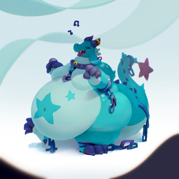 2_horns 3_toes 4_claws accessory ankle_cuffs anthro arm_tuft belly belly_markings belly_overhang big_belly big_breasts biped blue_accessory blue_body blue_ears blue_horn blue_markings blue_musical_note blue_piercing blue_star blue_tail blue_tuft breasts chain claws collar countershade_feet countershade_hands countershade_neck countershade_tail countershade_torso countershading cuff_(restraint) ear_piercing ear_ring eyelashes eyes_closed fat_neck featureless_breasts feet female female_anthro fingerless_(marking) floppy_ears front_view fur fur_tuft furgonomics horn horn_jewelry horn_ring huge_belly huge_thighs jewelry markings morbidly_obese morbidly_obese_anthro morbidly_obese_female mostly_nude mostly_nude_anthro mostly_nude_female musical_note musical_symbol navel obese obese_anthro obese_female open_mouth overweight overweight_anthro overweight_female piercing purple_star purple_tongue restraints ring_(jewelry) ring_piercing shackles shackles_only sharp_teeth singing snout solo star_(marking) star_tipped_tail symbol tail tail_cuff tail_tuft teeth thick_tail thick_thighs three-quarter_view toe_claws toeless_(marking) toes tongue tuft walking white_belly white_body white_breasts white_countershading wide_hipped_anthro wide_hipped_female wide_hips wrist_cuffs miluinaoxie mythology dragon furred_dragon furred_scalie mythological_creature mythological_scalie scalie 1:1 2022 absurd_res colored cool_colors digital_media_(artwork) digital_painting_(artwork) english_description full-length_portrait hi_res painting_(artwork) portrait