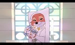 anthro bedroom_eyes blinking_at_viewer bouquet candle church clothing dress eyes_closed female flower flower_bouquet looking_at_viewer narrowed_eyes plant seductive smile smiling_at_viewer solo wedding_dress wedding_veil letodoesart disney robin_hood_(disney) maid_marian canid canine fox mammal red_fox true_fox 2022 2d_animation animated short_playtime