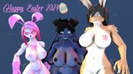 5_fingers anthro areola big_areola big_breasts big_ears black_hair blue_background blue_body blue_eyes blue_fur breasts brown_body brown_fur butt butt_grab curvy_figure ellipsis facial_scar female female/female fingers floppy_ears fur grey_eyes grope group hair hand_on_butt holiday_message holidays huge_areola interrobang long_ears lop_ears motion_lines multicolored_body multicolored_fur navel nipples nude nude_anthro nude_female pink_body pink_eyes pink_fur pink_hair scar short_hair simple_background smile teeth text thick_thighs trio trio_focus two_tone_body two_tone_fur voluptuous white_body white_fur wide_hipped_anthro wide_hipped_female wide_hips atoastedorange petruz_(modeler) easter caroline_parker_(kaitou3d) domi_(domibun) izumi_nomura lagomorph leporid mammal rabbit 16:9 2024 3d_(artwork) digital_media_(artwork) english_text hi_res source_filmmaker_(artwork) widescreen