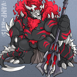 5_fingers anthro biped body_hair bone chest_hair claws fingers humanoid_hands male muscular muscular_male muscular_thighs nipples pubes red_nipples red_pubes skull skull_head solo vamp_arts mythology guzzlord_(character) dragon mythological_creature mythological_scalie scalie 1:1 2025 colored hi_res signature