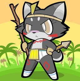 angry blush briefs cardboard chibi clothing female footwear forest jungle markings plant socks solo stick tree tribal tribal_markings underwear young okojogairu canid canine canis mammal wolf