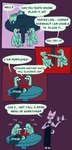 ambiguous_gender anthro beverage blood blood_on_finger bodily_fluids dialogue female finger_in_mouth furniture hiding licking_blood speech_bubble table vanilla_candy domestic_cat felid feline felis mammal squirmle absurd_res comic hi_res restricted_palette