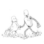 anthro collar duo floppy_ears hand_holding male male/male smile hxboox03 robot_dreams dog_(robot_dreams) robot_(robot_dreams) canid canine canis domestic_dog mammal 1:1 monochrome sketch