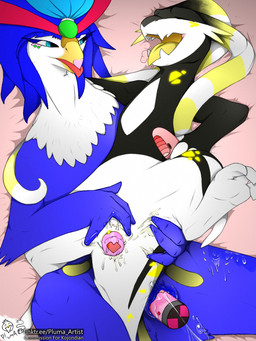 4_fingers accessory anthro avian_butt bands beak beak_closed beakstick bed bedroom_sex blue_body blue_eyes blue_feathers bodily_fluids dildo dildo_in_vagina dildo_insertion dripping duo ejaculation feather_in_hair feathers female female/female feral fingering fingers furgonomics furniture genital_fluids genitals hair hair_accessory half-closed_eyes hand_on_butt hand_on_leg hand_on_vulva lipstick loose_feather lying makeup masturbation mouth_closed narrowed_eyes orgasm penetration pink_dildo red_body red_feathers red_tongue saliva sex_toy sex_toy_in_vagina sex_toy_insertion slime tail tentacles tongue tongue_out touching_butt touching_leg touching_pussy vaginal vaginal_fingering vaginal_fluid_drip vaginal_fluids vaginal_fluids_on_leg vaginal_fluids_on_vulva vaginal_masturbation vaginal_orgasm vaginal_penetration vaginal_squirting vulva white_body white_feathers yellow_tongue pluma_artist nintendo pokemon rain_world videocult saffron_(kojondian) avian bird generation_9_pokemon pokemon_(species) quaquaval slugcat 3:4 digital_drawing_(artwork) digital_media_(artwork) hi_res