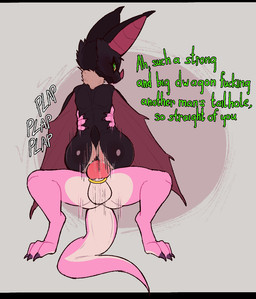 accessory anal anthro bat_ears bat_wings black_bars cock_ring color_coded color_coded_text dark_body duo genitals gold_cock_ring green_eyes holding_another jewelry knot knotted_penis male male/male male_penetrated male_penetrating male_penetrating_male membrane_(anatomy) membranous_wings multicolored_body neck_tuft penetration penis penis_accessory penis_jewelry pink_body sex tuft two_tone_body wings trufzn mythology sangr bat dragon mammal mythological_creature mythological_scalie scalie letterbox