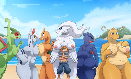 anthro anthrofied beach big_breasts big_butt black_sclera blue_body blue_eyes blush boob_hat breast_squish breasts breasts_frottage butt clothed clothing day detailed_background female fur genitals green_body grey_body grin group hair huge_breasts looking_at_viewer male male/female membrane_(anatomy) membranous_wings multicolored_body nipples nude open_mouth orange_body outside pokemorph red_body scales shota size_difference smile squish tail thick_thighs topless topless_human topless_male ventral_scales vulva white_body white_fur wide_hips wings yellow_body yellow_eyes young young_human japy7u7 mythology nintendo pokemon fan_character charizard dragon dragonite duraludon flygon garchomp generation_1_pokemon generation_3_pokemon generation_4_pokemon generation_5_pokemon generation_8_pokemon human legendary_pokemon mammal mythological_creature mythological_scalie pokemon_(species) reshiram scalie absurd_res hi_res