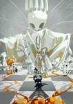 ambiguous_gender chess_board chess_piece clothing crown empty_eye_sockets front_view headgear insect_wings mouthless noseless robe shadow simple_background slime solo spread_arms translucent translucent_wings white_body white_clothing white_robe wings blankowalski hollow_knight team_cherry broken_vessel_(hollow_knight) hollow_knight_(character) hornet_(hollow_knight) lurien_(hollow_knight) monomon_the_teacher_(hollow_knight) pale_king_(hollow_knight) quirrel_(hollow_knight) the_infection_(hollow_knight) the_knight_(hollow_knight) white_lady_(hollow_knight) arthropod infected_(species) vessel_(species) 2022