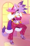 2014 amber_eyes black_nose blaze_the_cat breasts cape cat cleavage clothed clothing ear_piercing feline female fur hair hat heels hindpaw inside mammal navel navel_piercing pants paws piercing pose purple_fur purple_hair ring scificat sega short_hair solo sonic_(series) standing white_fur
Rating: Questionable
Score: 9
User: Fur_in_the_dark
Date: March 14, 2014