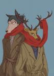 anri_lee anthro beastars canid canine canis cervine clothed clothing cold deer duo fully_clothed hi_res horn legoshi_(beastars) louis_(beastars) male male/male mammal red_deer scarf wolf