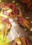 2020 5_fingers absurd_res anthro anthrofied bird's-eye_view breasts clothed clothing collarbone day detailed_background digital_media_(artwork) digital_painting_(artwork) dress equid equine eyebrows eyelashes eyes_closed feathered_wings feathers female fidzfox fingers fluttershy_(mlp) folded_wings friendship_is_magic front_view grass hair hasbro hi_res high-angle_view humanoid_hands legs_together light lighting lying mammal medium_breasts monotone_body monotone_hair monotone_tail monotone_wings my_little_pony mythological_creature mythological_equine mythology on_back on_ground outside pegasus pink_eyebrows pink_hair pink_tail plant portrait shaded signature sleeping smile solo tail three-quarter_portrait tree white_clothing white_dress wings yellow_body yellow_ears yellow_wings