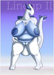 anthro areola belly big_areola big_breasts blue_areola blue_nipples border breasts curvy_figure digital_media_(artwork) female generation_2_pokemon genitals hand_on_hip hand_on_leg hand_on_thigh hi_res huge_breasts krowbutt legendary_pokemon looking_at_viewer lugia navel nintendo nipples nude overweight overweight_anthro overweight_female plump_labia pokemon pokemon_(species) pokemorph pussy sagging_breasts simple_background slightly_chubby solo spread_legs spreading standing tail thick_thighs white_border wide_hips