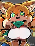 anthro big_breasts blonde_hair blush breasts brown_body brown_fur clothed clothed_anthro clothed_female clothing cute_fangs fangs female female_anthro fur green_eyes grey_background hair inner_ear_fluff kemono looking_at_viewer open_mouth open_smile reaching_towards_viewer simple_background smile solo striped_body striped_fur stripes tail teeth text tongue tuft white_body white_fur yellow_body yellow_eyes yellow_fur uma_sow cygames world_flipper mia_(world_flipper) 2025 3:4 absurd_res artist_name hi_res signature