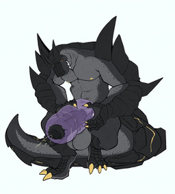 3_toes 5_fingers abs anthro balls big_balls big_penis big_tail bodily_fluids feet fingers foreskin genital_fluids genitals grey_body grey_scales huge_penis humanoid_genitalia humanoid_penis male muscular nipples nude overbite pecs penetrable_sex_toy penetration penile penis plated_scales precum scales sex_toy simple_background smile solo tail teeth toes transparent_sex_toy underbite vein redras_shoru mythology danzer_(reptilligator) alligator alligatorid crocodile crocodilian dragon hybrid mythological_creature mythological_scalie reptile scalie 2022 digital_media_(artwork) hi_res