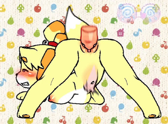 abdominal_bulge anthro big_penis bodily_fluids female genitals huge_penis nude nude_female painful_penetration pawpads penis small_vulva solo tail tail_motion tailwag tears kuwato4eba animal_crossing nintendo isabelle_(animal_crossing) canid canine mammal animated animated_webp loop