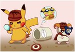 border cape clothing container cookie cookie_jar crumbs detective_hat eyewear eyewear_on_head feral food fur goggles goggles_on_head gradient_background group jar magnifying_glass male orange_body orange_fur simple_background tan_body tan_fur thought_bubble trio white_border yellow_body yellow_fur pichu90 hamtaro_(series) nintendo pokemon detective_pikachu hamtaro sparks_pichu cricetid generation_1_pokemon generation_2_pokemon hamster mammal pichu pikachu pokemon_(species) rodent