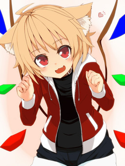 blonde_hair clothing crystal fangs female hair jacket looking_at_viewer open_mouth red_eyes short_hair simple_background solo teeth tongue topwear white_background white_body white_skin wings young young_female young_humanoid mantarou touhou flandre_scarlet animal_humanoid canid canid_humanoid canine canine_humanoid fox fox_humanoid humanoid mammal mammal_humanoid vampire 3:4 hi_res