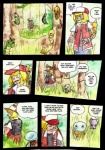 anthro blonde_hair blue_body blue_skin clothing comic detailed_background dialogue english_text female feral forest generation_1_pokemon grass hair hat headgear headwear human kakuna male mammal metapod nintendo open_mouth outside plant pokemon pokemon_(species) qlock rattata rodent squirtle talking_feral text tree weedle