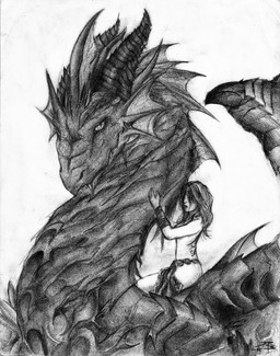 ambiguous_gender clothed clothing duo ear_frill feral frill_(anatomy) hair head_crest head_frill horn long_hair long_neck on_top side_view simple_background topless crazydrak mythology dragon human mammal mythological_creature mythological_scalie scalie 2012 dated hi_res monochrome signature