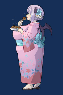 2_horns 5_fingers accessory asian_clothing back_wings big_breasts biped black_clothing black_footwear black_horn black_membrane black_sandals black_wings blue_eyes blue_flower blue_sash blush blush_lines breasts clothed clothed_female clothed_humanoid clothing east_asian_clothing eating feet female female_humanoid fingers flower flower_in_hair footwear furgonomics grey_hair hair hair_accessory happy highlights_(coloring) horn huge_breasts japanese_clothing light_body light_skin membrane_(anatomy) membranous_wings overweight overweight_female overweight_humanoid pink_clothing plant sandals shoes side_view simple_background solo standing steam tight_clothing toes transparent_background white_flower white_highlights wings yukata morningpanda vtuber agano_mai demon demon_humanoid horned_humanoid humanoid succubus winged_humanoid 2023 2:3 absurd_res alpha_channel hi_res