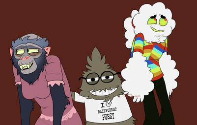 age_difference anthro awkward clothed clothing dress eyewear female fully_clothed glasses grin group hand_on_back hand_on_butt looking_away male male/female male/male mature_anthro older_female partially_clothed shirt smile text text_on_clothing text_on_shirt text_on_topwear topwear trio chimeracocks creatingchimera cartoon_network the_amazing_world_of_gumball lucy_simian mr._small nigel_brown principal_brown steve_small haplorhine humanoid mammal monkey primate absurd_res hi_res