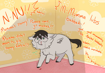 1_horn ambiguous_feral ambiguous_gender baby_talk black_hair black_hooves black_tail blood bodily_fluids crying dialogue feral fur green_eyes hair hooves horn nosebleed offscreen_character open_mouth scared shaking slap_mark small_wings solo spiral_horn standing tail tears text traumatized trembling white_body white_fur white_horn white_wings wings young young_ambiguous young_feral bittersouffle fluffy_pony mythology cicero_(bittersouffle) equid equine fluffy_pony_(species) mammal mythological_creature mythological_equine winged_unicorn 2026 digital_media_(artwork) english_description english_text hi_res story story_in_description