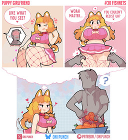 big_breasts blush bodily_fluids brain breasts clothing dialogue drooling duo eyelashes faceless_character faceless_human faceless_male female fishnet_clothing fishnet_legwear food fruit heart_symbol hearts_around_head huge_breasts imagination legwear male male_human one_eye_closed open_mouth orange_(fruit) organs plant saliva simple_background sitting smile standing tail tail_motion tailwag text thick_thighs torn_clothing torn_fishnet_clothing torn_legwear wink onigiri_punch neuron_activation animal_humanoid canid canid_humanoid canine canine_humanoid dog_humanoid human humanoid mammal mammal_humanoid absurd_res comic english_text hi_res meme