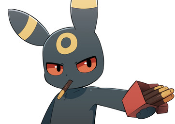 anthro black_body black_ears black_fur box chest_tuft container food fur fur_tuft holding_box holding_container holding_object mouth_hold pocky_in_mouth red_sclera simple_background solo tuft white_background yellow_body yellow_ears sum nintendo pocky pokemon eeveelution generation_2_pokemon pokemon_(species) umbreon 2025