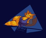 2024 anthro black_eyebrows blue_background breasts cheek_tuft clothed clothing crotch_tuft digital_drawing_(artwork) digital_media_(artwork) domestic_cat echohaslost eyebrows eyelashes facial_tuft felid feline felis female female_anthro fur genitals hair hi_res lunahun mammal mania_(welwraith) orange_body orange_fur orange_hair orange_pubes orange_pussy partially_clothed pubes pubes_exposed pussy shirt simple_background sleeveless solo tank_top topwear tuft white_eyes