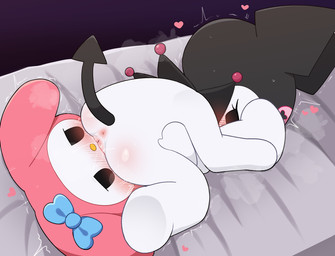 69_position anthro anus biped blush bodily_fluids butt cunnilingus duo eyelashes female female/female genital_fluids genitals lying oral sex simple_background spade_tail tail thick_thighs three-quarter_view vaginal vaginal_fluids vulva white_body 0227 onegai_my_melody sanrio kuromi my_melody demon lagomorph leporid mammal rabbit absurd_res hi_res