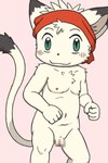 anthro balls blush censored_genitalia fist flaccid fur genitals happy kerchief kerchief_only long_tail looking_at_viewer male mostly_nude navel nipples penis slightly_chubby slightly_chubby_male small_penis solo tail white_body white_fur young young_anthro shomunona tail_tale yaminabe_aries lick_zack domestic_cat felid feline felis mammal 2022 2:3 censored mosaic_censorship