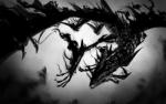 2017 absurd_res ambiguous_gender ausp-ice digital_media_(artwork) dragon feral flying greyscale hi_res monochrome mythological_creature mythological_scalie mythology scalie solo spines