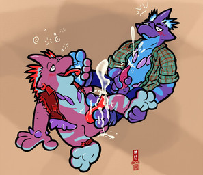 3_toes 4_fingers anthro arm_support balls blue_body blue_bottomwear blue_clothing blue_countershading blue_markings blue_pants blush blush_lines bodily_fluids bottomless bottomless_male bottomwear clothed clothed_anthro clothed_male clothing countershading cum cum_on_balls cum_on_feet cum_on_ground cum_on_own_balls cum_on_own_penis cum_on_penis cum_on_self cumshot denim denim_clothing denim_jacket denim_topwear duo ear_piercing ear_ring ejaculation electrical_hair electricity erection eyewear fangs feet fingers foot_fetish foot_grab foot_lick foot_play footjob furgonomics genital_fluids genitals glasses horn jacket jacket_vest leather leather_strap legband licking looking_pleasured male male/male markings masturbation mostly_nude mostly_nude_male motion_lines open_bottomwear open_clothing open_pants open_shirt open_topwear pants pattern_clothing pattern_shirt pattern_topwear penile penis penis_between_toes penis_poking_out penis_through_fly piercing plaid plaid_clothing plaid_shirt plaid_topwear pseudo_hair purple_balls purple_body red_clothing red_jacket red_jacket_vest red_penis red_topwear red_vest ring_piercing saliva saliva_on_foot sex shirt simple_background sitting spikes spikes_(anatomy) spread_legs spreading straps tapering_penis teeth toes tongue tongue_out topwear topwear_only torn_sleeves vest vest_only wearing_glasses rocko_(artist) nintendo pokemon fan_character generation_8_pokemon low_key_toxtricity pokemon_(species) shiny_pokemon toxtricity hi_res signature