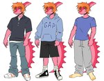 5_fingers anthro blue_clothing blue_hoodie blue_topwear bone_frill bottomwear clothing denim denim_bottomwear denim_clothing fingers footwear frill_(anatomy) grey_sweatpants hair hoodie jeans long_tail looking_at_viewer magenta_body magenta_scales male orange_hair pants pink_body pink_scales scales shoes short_hair shorts simple_background smile sneakers snout socks solo spiked_tail spikes spikes_(anatomy) sweatpants tail topwear white_background yellow_clothing yellow_eyes yellow_footwear yellow_socks spoopy's_art_slave cavemanon_studios gap_inc. snoot_game tommy_(snoot_game) dinosaur hadrosaurid ornithischian ornithopod parasaurolophus prehistoric_species reptile scalie 2024 absurd_res digital_drawing_(artwork) digital_media_(artwork) hi_res