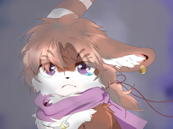 ambiguous_gender anthro bodily_fluids brown_body brown_fur cheek_tuft chest_tuft crying ear_piercing facial_tuft fur fur_markings hair inner_ear_fluff looking_at_viewer markings mostly_nude multicolored_body multicolored_fur piercing purple_eyes ring sad scarf scarf_only simple_background solo tears tuft two_tone_body two_tone_fur white_body white_fur moumaoyibai asian_mythology chinese_mythology east_asian_mythology fabulous_beasts fenz_(studio) mythology tuye_(fabulous_beasts) lagomorph mammal moon_rabbit 4:3 colored hi_res