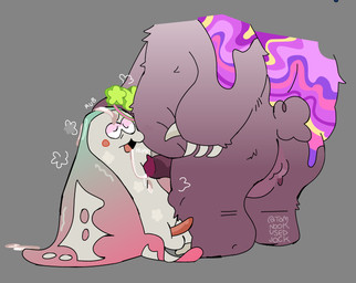 anthro balls bodily_fluids butt cum cum_in_mouth cum_inside cum_on_face duo erection flat_body genital_fluids genitals grey_body male male/male oral penis tomnookusedjock nintendo splatoon big_man_(splatoon) mr._grizz aquatic bear fish mammal manta_ray ray_(fish) stingray absurd_res hi_res