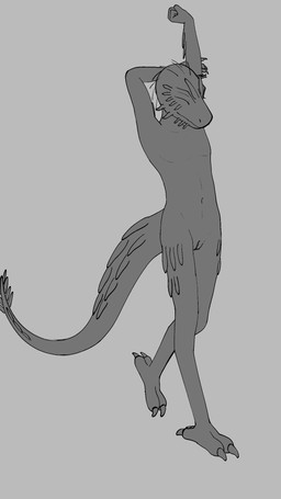 andromorph anthro flat_chested genitals intersex nude solo standing stretching tired vulva walking misterluk nexus_(misterluk) alien dunesprinter scalie 9:16 hi_res monochrome