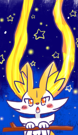 :o ambiguous_anthro ambiguous_gender anthro biped blush blush_stickers fire flaming_hair front_view holding_object holding_stick looking_at_viewer night open_mouth pseudo_hair simple_background solo star star_polygon stick annyui0611 nintendo pokemon braixen canid generation_6_pokemon mammal pokemon_(species) 2024 bust_portrait digital_drawing_(artwork) digital_media_(artwork) hi_res japanese_description portrait translated_description