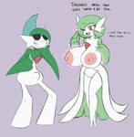 2019 3_fingers areola big_areola big_breasts breasts bulge dialogue digital_media_(artwork) duo elfdrago english_text eyelashes eyewear female fingers gallade gardevoir generation_3_pokemon generation_4_pokemon genitals gesture green_hair hair hand_gesture hand_on_chin hi_res huge_breasts humanoid male navel nintendo nipples non-mammal_nipples noseless not_furry one_eye_closed open_mouth pink_areola pink_nipples pokemon pokemon_(species) pussy red_eyes smile sunglasses teeth telekinesis text thumbs_up white_body