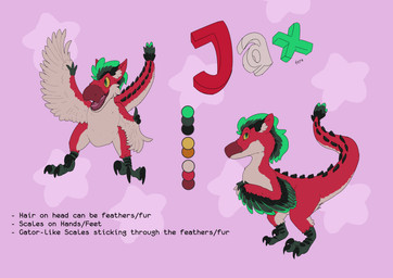 ambiguous_gender feathered_tail feathers feral fur furry_tail green_eyes looking_at_viewer looking_back multicolored_body multicolored_tail multicolored_tail_feathers nude pink_background red_body red_fur scales simple_background smile smiling_at_viewer smirk smirking_at_viewer solo tail text thick_tail underfluffies white_body white_fur wings jaxfera jax_(jaxfera) deinonychus dinosaur dromaeosaurid feathered_dinosaur feathered_scalie prehistoric_species reptile scalie theropod 2025 absurd_res colored digital_drawing_(artwork) digital_media_(artwork) english_text hi_res model_sheet
