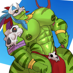 abs anthro areola barazoku barbell_piercing biceps big_muscles big_pecs clothed clothing huge_muscles huge_pecs male manly muscular muscular_anthro muscular_arms muscular_legs muscular_male muscular_thighs nipple_barbell nipple_piercing nipples obliques partially_clothed pecs piercing quads solo thick_thighs triceps demondragoncyan terraria witch_doctor_(terraria) lihzahrd 1:1 hi_res