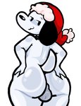 anthro balls big_butt black_collar butt butt_grab christmas_clothing christmas_headwear clothing collar genitals hand_on_butt hat headgear headwear holidays looking_at_viewer male narrowed_eyes rear_view santa_hat solo standing thick_thighs white_body lewdewott christmas peanuts_(comic) snoopy canid canine canis domestic_dog mammal 2023 digital_drawing_(artwork) digital_media_(artwork) hi_res