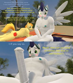 2_panel_comic animal_genitalia animal_penis anthro beach blush butt casual_nudity covering covering_crotch duo embarrassed equine_genitalia equine_penis erection genitals male muscular muscular_male navel nipples nude nude_anthro nude_beach penis text wings papadragon69 friendship_is_magic hasbro my_little_pony mythology braeburn_(mlp) soarin_(mlp) wonderbolts_(mlp) earth_pony equid equine horse mammal mythological_creature mythological_equine pegasus pony 3d_(artwork) comic digital_media_(artwork) english_text hi_res source_filmmaker_(artwork)