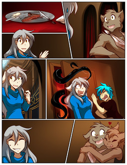 anthro biped blue_hair blush brown_body brown_fur brown_hair clothed clothed_anthro clothed_female clothed_human clothed_male clothing collar collar_of_keidranification eyes_closed female fur grey_hair group hair hug inside male open_mouth tentacles tongue tongue_out conditional_dnp tom_fischbach twokinds mrs._nibbly raine_silverlock sythe_(twokinds) trace_legacy human keidran mammal rodent sciurid tree_squirrel 2025 digital_media_(artwork) hi_res