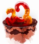 ambiguous_gender anthro bent_over blep butt candy chocolate curled_tail dessert food glistening glistening_body gummy_(food) gummy_worm nude pudding red_body simple_background solo tail tongue tongue_out white_background fivel food_creature gummy_creature living_candy worm 2022 digital_media_(artwork) digital_painting_(artwork) hi_res shaded