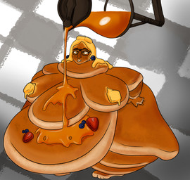 4_toes 5_fingers after_transformation big_butt black_eyewear black_glasses blonde_hair blueberry_(fruit) brown_eyes butt butt_expansion butter checkered checkered_background dairy_products expansion eyewear feet fingers food food_transformation fruit glasses hair human_to_humanoid maple_syrup nude nude_female obese overweight pancake pattern_background plant self_insert simple_background species_transformation standing strawberry syrup toes transformation ripenjoocy food_creature food_humanoid humanoid 2023 digital_media_(artwork) english_description hi_res krita_(artwork)